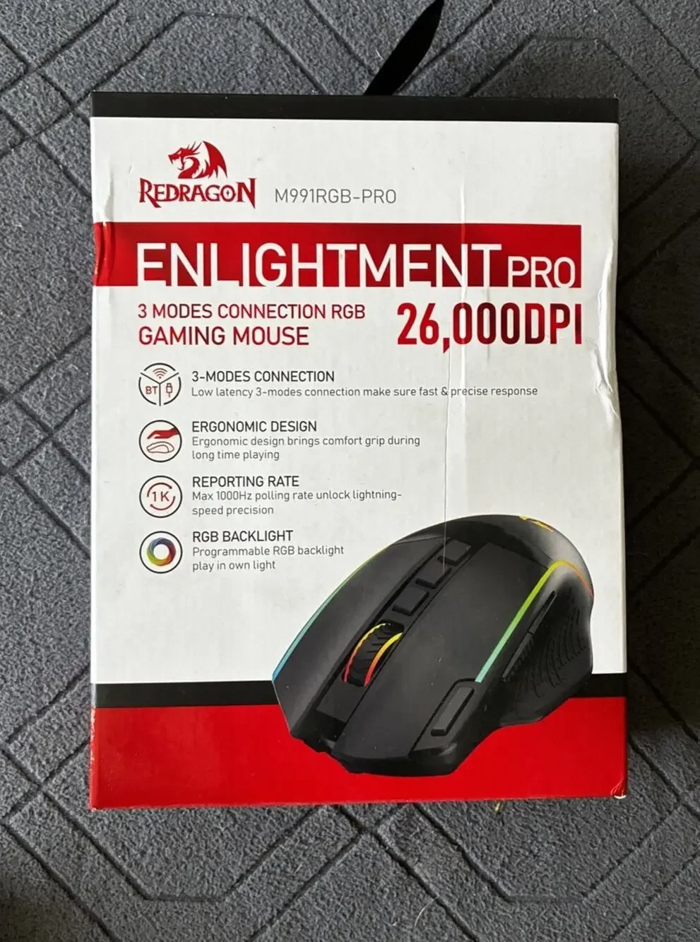 Red Dragon Enlightenment Pro M991 Wireless Gaming Mouse Black 26,000 DPI